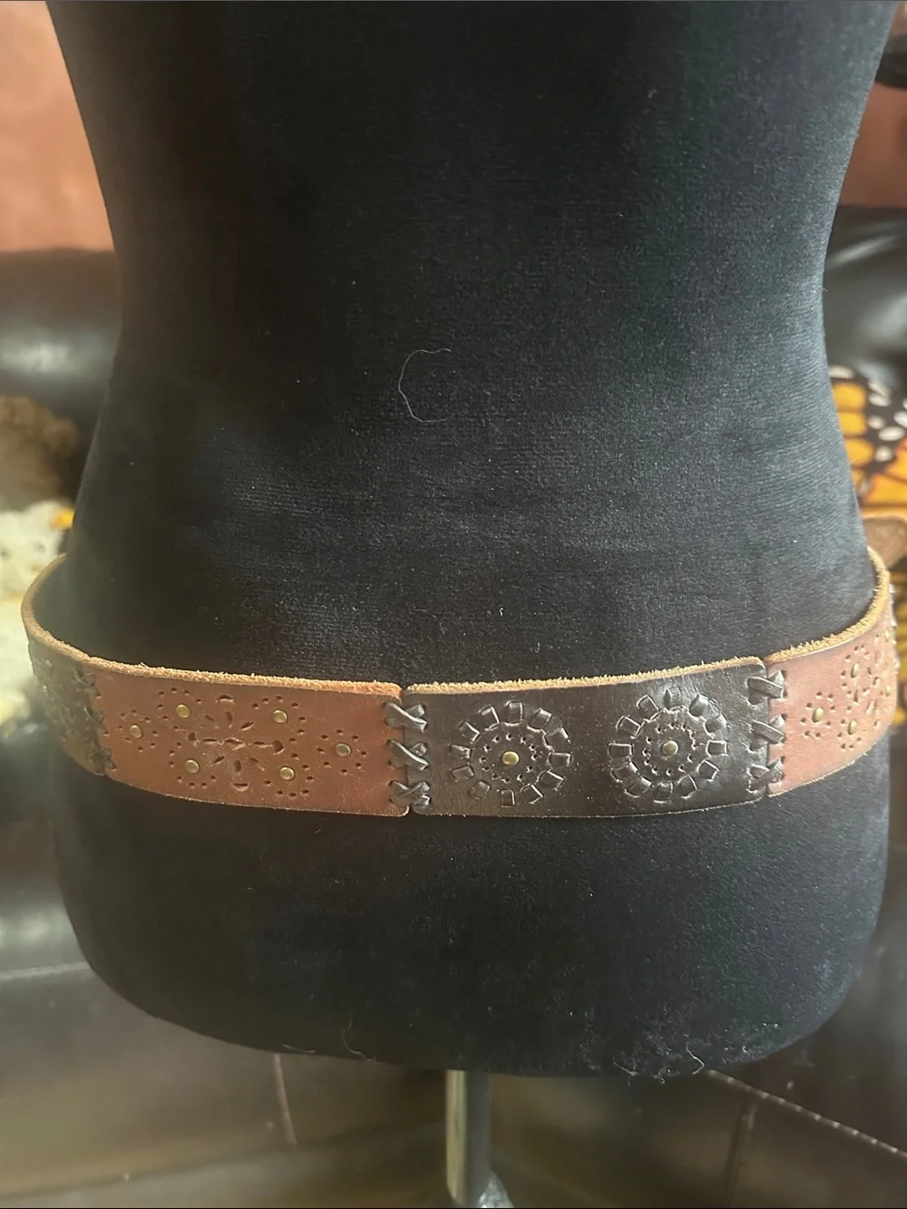 Brown Floral Tooled Leather Belt - Women's Accessory